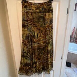 Mesmerize sheer peacock feather and animal print long skirt